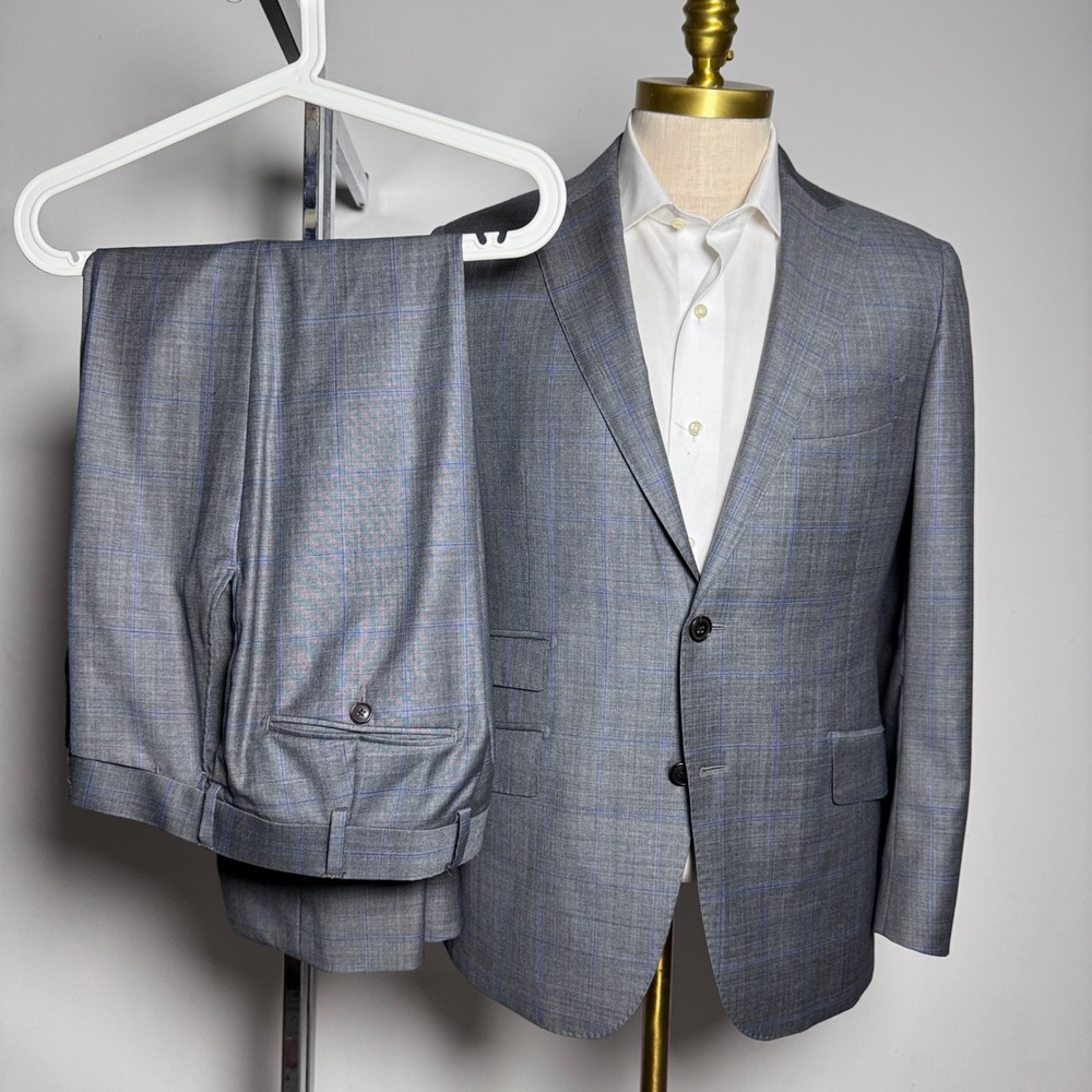Suitsupply Suit Mens 40S 34W Grey Blue Glen Plaid Wool Vitale Barberis Canonico